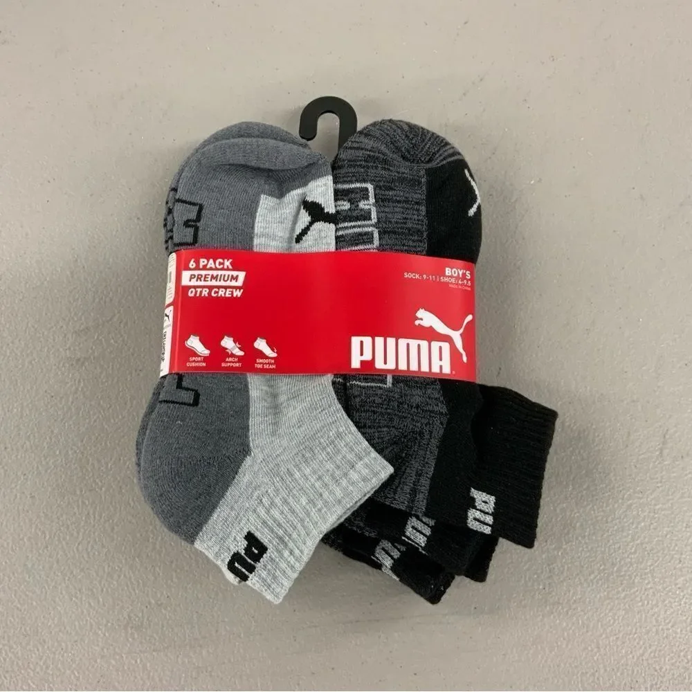 Puma Boy’s Quarter Crew Socks Multicolor Size 9-11